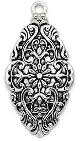 57x28mm Fancy Marquise Pendant, Antique Silver