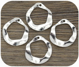 4pc 24x25mm Wavy Donut Pendants, Antique Silver