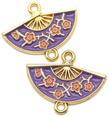2pc 20x24mm Enameled Floral Fan Links, Gold/Purple