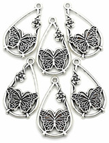 6pc 25x15mm Butterfly Teardrop Charms, Antique Silver