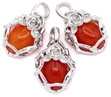 1pc Approx. 25x20mm Red Aventurine & Brass Oval w/Rose Pendant, Silver (See Photos for Variation)