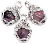 1pc Approx. 25x20mm Rhodonite & Brass Oval w/Rose Pendant, Silver (See Photos for Variation)