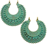 2pc 38mm Ornate Crescent Pendants, Antique Bronze w/Green Patina