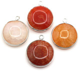 1pc Approx. 28x23mm Orange Crackle Agate Round Pendant in Platinum-Plated Brass (See Photos for Variation)