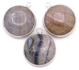 1pc Approx. 28x23mm Gray Crackle Agate Round Pendant in Platinum-Plated Brass (See Photos for Variation)