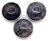 1pc Approx. 28x23mm Black Crackle Agate Round Pendant in Platinum-Plated Brass (See Photos for Variation)
