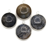 1pc Approx. 28x23mm Black Crackle Agate Round Pendant in Platinum-Plated Brass (See Photos for Variation)
