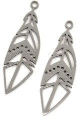 2pc 33x10mm Stainless Steel Laser-Cut Feather Pendants