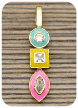 Approx. 21x5mm 18k Gold-Plated Brass & Cubic Zirconia Pendant, Pink/Yellow/Blue