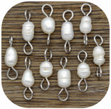 10pc Approx. 12x4mm Brass & Freshwater Potato Pearl Links, Silver