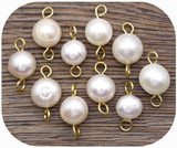 10pc Approx. 14x7mm Stainless Steel & Freshwater Pearl Links, Ivory/Gold