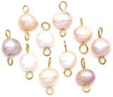 10pc Approx. 14x7mm Stainless Steel & Freshwater Pearl Links, Mixed Color/Gold