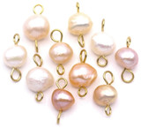10pc Approx. 14x7mm Stainless Steel & Freshwater Pearl Links, Mixed Color/Gold