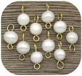 10pc Approx. 14x7mm Stainless Steel & Freshwater Pearl Links, Creamy White/Gold