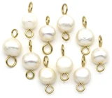 10pc Approx. 14x7mm Stainless Steel & Freshwater Pearl Links, Creamy White/Gold