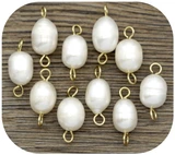 10pc Approx. 15x7mm Brass & Freshwater Potato Pearl Links, White/Gold