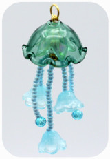 Approx. 54x24mm Glass & Acrylic Beaded Jellyfish Pendant, Blue