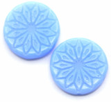 2pc 18mm Czech Pressed Glass Geometric Flower Coin Beads, Milky Sapphire