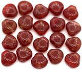 20pc 8x7mm Czech Pressed Glass Shell Beads, Striated Carnelian Red