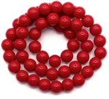 Approx. 15" Strand 8mm Glass Round Beads, Opaque Coral Red