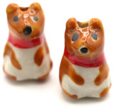 2pc Approx. 20x14mm Porcelain Dog Bead, Brown/Red