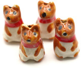 2pc Approx. 20x14mm Porcelain Dog Bead, Brown/Red