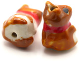 2pc Approx. 20x14mm Porcelain Dog Bead, Brown/Red
