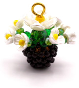 Approx. 25x22mm Seed Bead & Resin Potted Flower Pendant, Gold/White