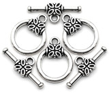 3 Sets 17x21mm Embellished Toggle Clasps, Antique Silver