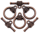 3 Sets 17.5x14mm (21mm Bar) Modern Floral Toggle Clasps, Antique Copper