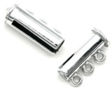 2pc 20x10mm Brass 3-Strand Magnetic Slide Clasp, Silver