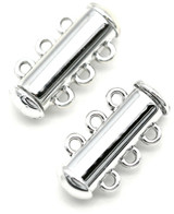 2pc 20x10mm Brass 3-Strand Magnetic Slide Clasp, Silver