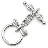 18x12mm (18mm Bar) Platinum-Plated Brass Dragonfly Toggle Clasp