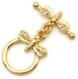 18x12mm (18mm Bar) 18k Gold-Plated Brass Dragonfly Toggle Clasp