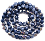 Approx. 13" Strand 4mm Crystal Faceted Bicone Beads, Opaque Marine Blue AB