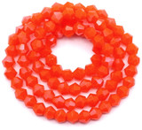 Approx. 13" Strand 4mm Crystal Faceted Bicone Beads, Opaque Coral AB