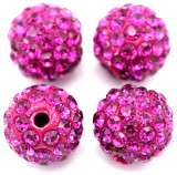 4pc 10mm Rhinestone Round Beads, Fuchsia