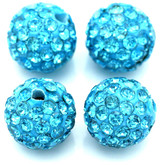 4pc 10mm Rhinestone Round Beads, Aqua
