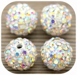 4pc 10mm Rhinestone Round Beads, White AB