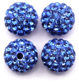 4pc 10mm Rhinestone Round Beads, Sapphire