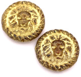 2pc 18mm Czech Pressed Glass Lion Coin Beads, Crystal/Picasso/Gold Wash