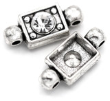 10pc 18x8.5mm 2-Strand Rectangle w/Rhinestone Spacer Bars, Antique Silver