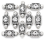 10pc 18x8.5mm 2-Strand Rectangle w/Rhinestone Spacer Bars, Antique Silver