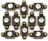 10pc 18x8.5mm 2-Strand Rectangle w/Rhinestone Spacer Bars, Antique Bronze
