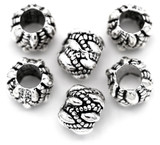 6pc 8x10mm Patterned Large-Hole Rondelle Spacer Beads, Antique Silver