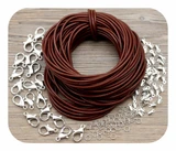 VALUE PACK: 10 Meters of 2mm Brown Leather Cord w/Cord Ends, Jump Rings, & Lobster Claw Clasps