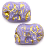 2pc Approx. 20x14mm Glass Elephant Beads, Opaque Lavender w/Gold Wash