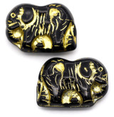 2pc Approx. 20x14mm Glass Elephant Beads, Black w/Gold Wash