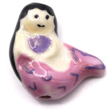 20x19mm Hand-Painted Porcelain Mermaid Beads, Purple/Black