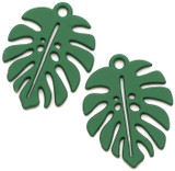 2pc 20x16mm Rubberized Metal Monstera Leaf Charms, Green